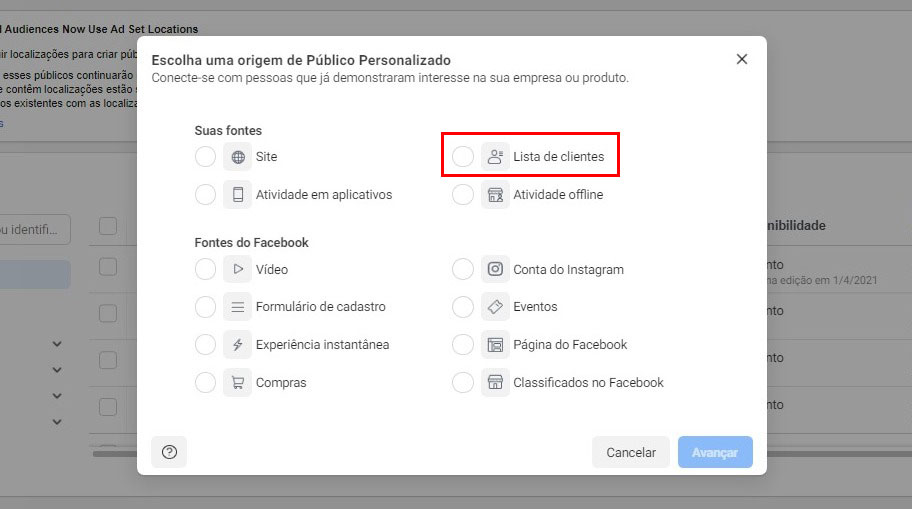 Público personalizado - lista de clientes