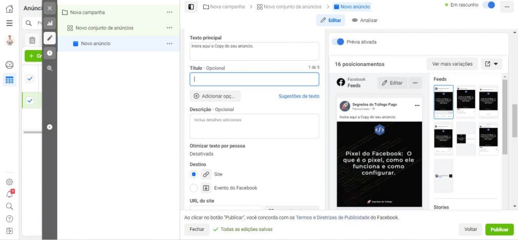 personalizando criativo de anúncio do Facebook