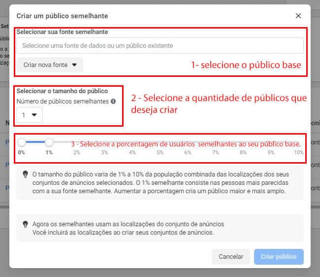 Acessando a tela de públicos no gerenciador de anúncios do Facebook para criar lookalike. parte 2