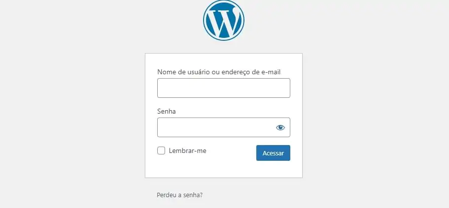 Tela de login do WordPress