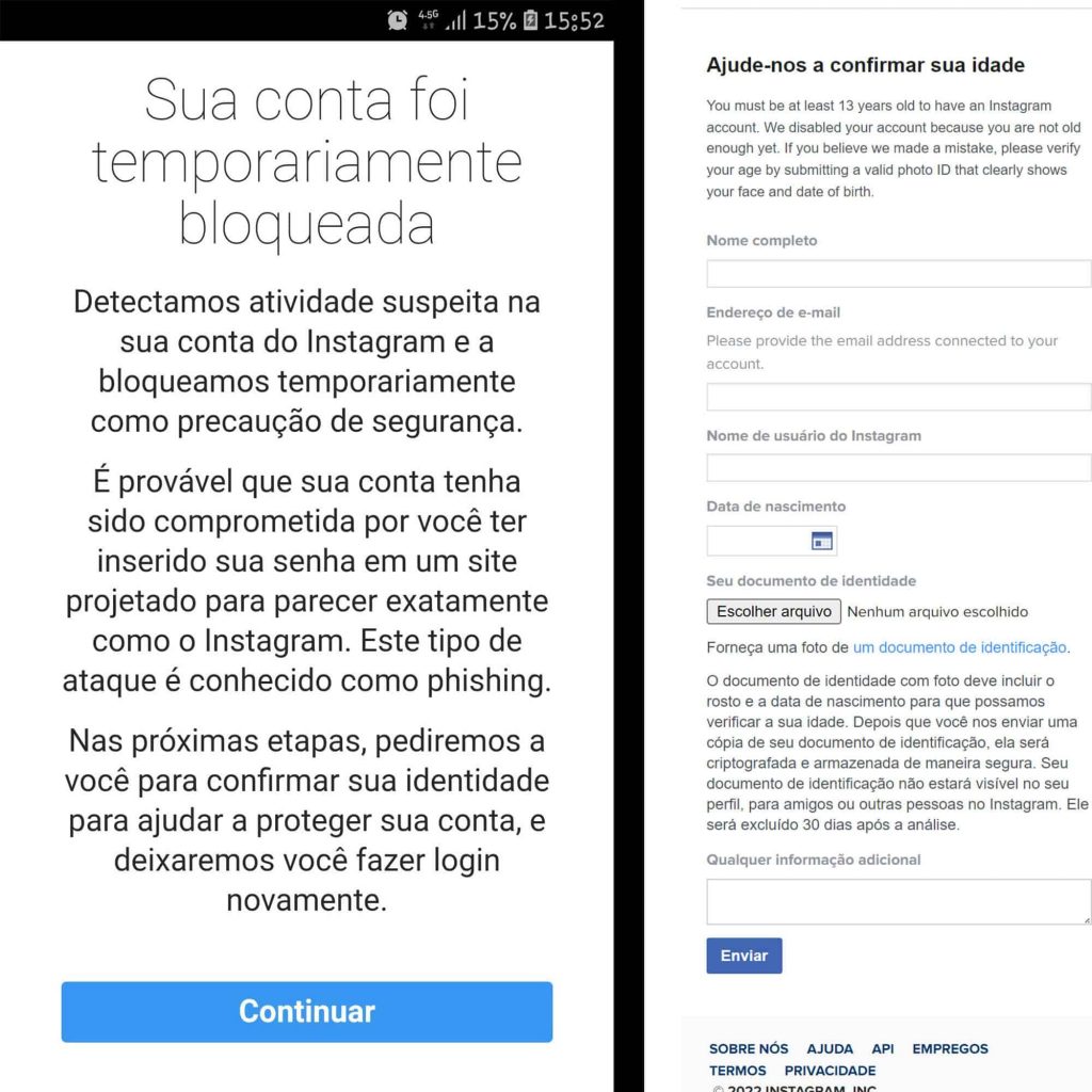 Instagram bloqueado por idade