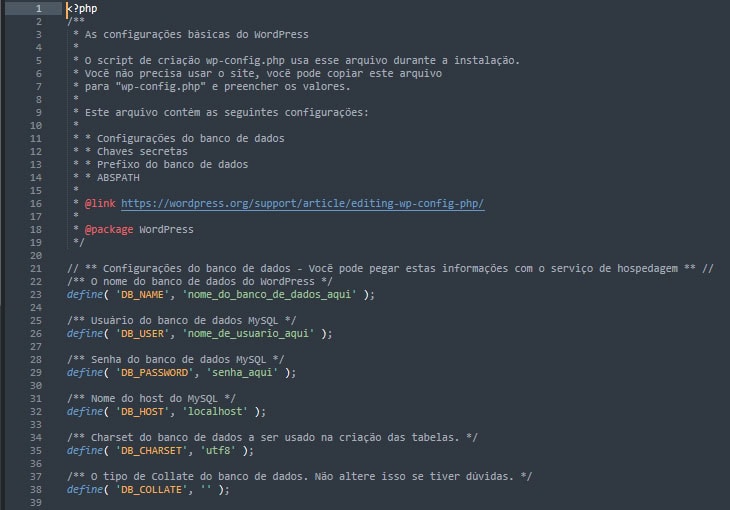 Editando o arquivo wp-config do WordPress para instalação